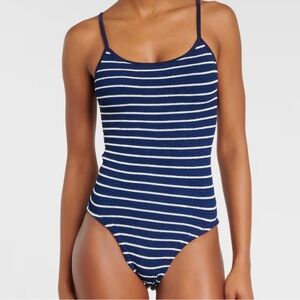 NWT Hunza G Pamela stripe one piece in navy/white
